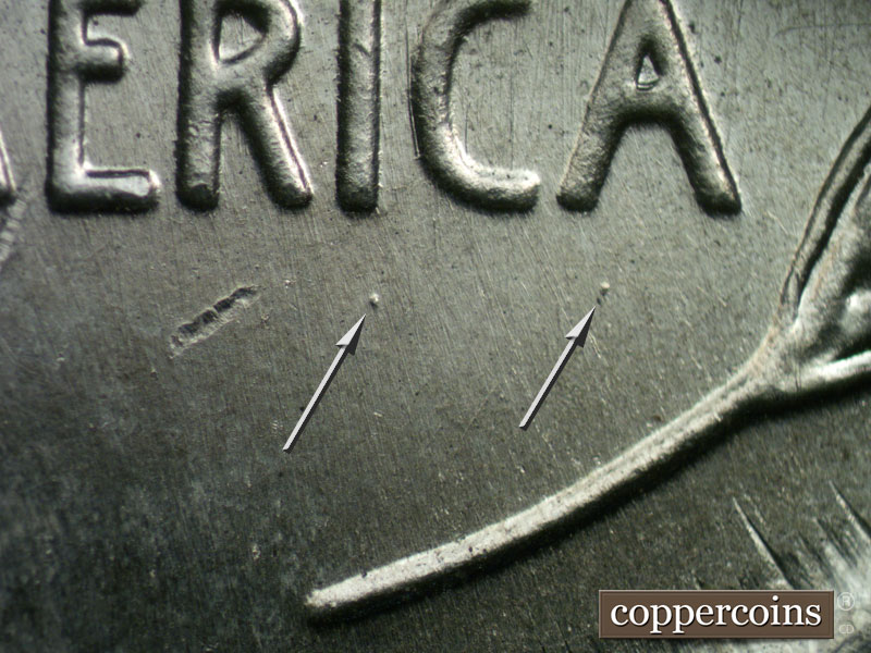 Die-stage A marker on 1943P•1DO•034 (1943 Doubled Die Obverse).