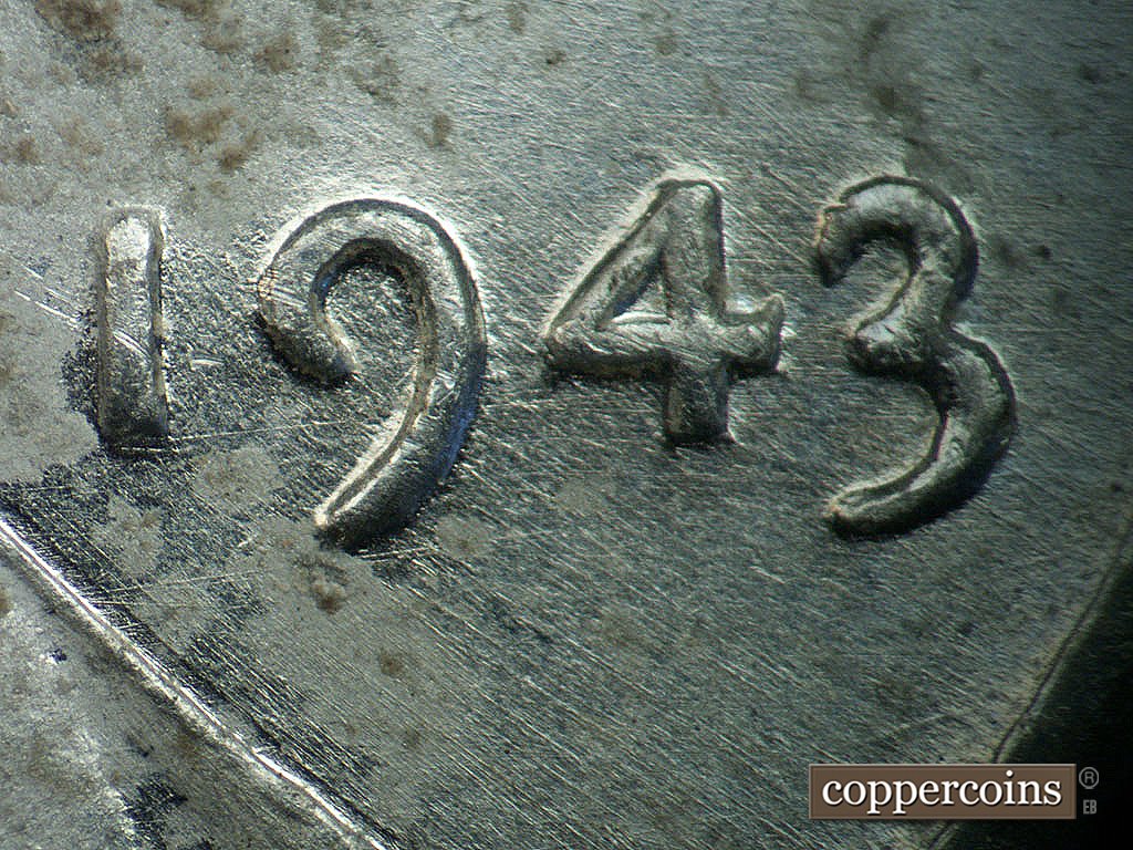 Die-stage B marker on 1943P•1DO•039 showing Die scratches through date.