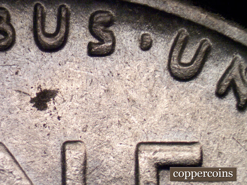 Die-stage B marker on 1943P•1DR•002 (1943 Doubled Die Reverse).