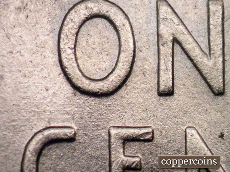 Die-stage B marker on 1943P•1DR•002 (1943 Doubled Die Reverse).