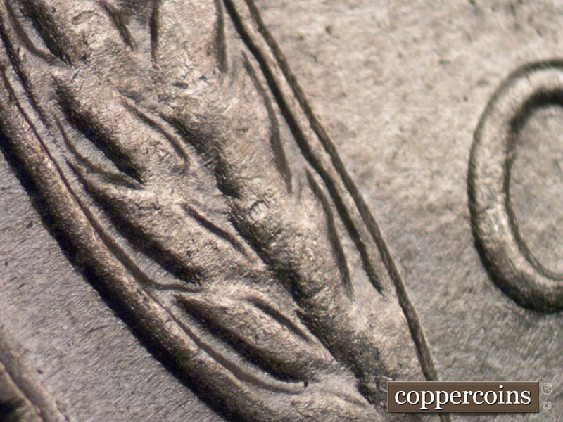 Die-stage B marker on 1943P•1DR•002 (1943 Doubled Die Reverse).