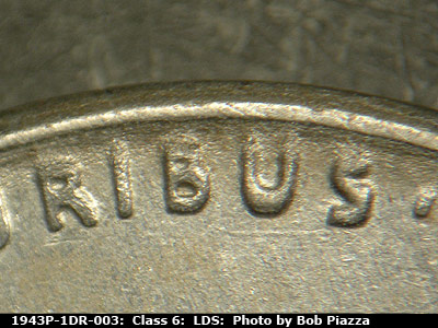 Die-stage C marker on 1943P•1DR•003 (1943 Doubled Die Reverse).