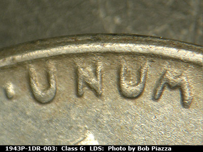 Die-stage C marker on 1943P•1DR•003 (1943 Doubled Die Reverse).