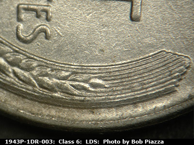 Die-stage C marker on 1943P•1DR•003 (1943 Doubled Die Reverse).