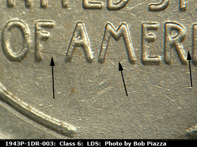 Die-stage C marker on 1943P•1DR•003 (1943 Doubled Die Reverse).