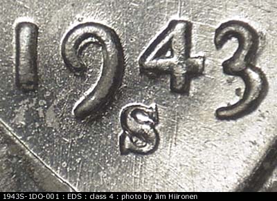Die-stage A marker on 1943S•1DO•001 (1943 Doubled Die Obverse).