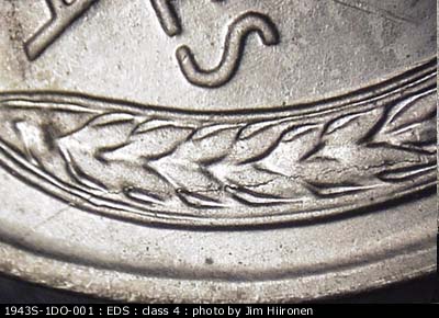 Die-stage A marker on 1943S•1DO•001 (1943 Doubled Die Obverse).