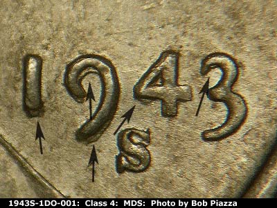 1943 Lincoln cent obverse, CopperCoins die 1943S•1DO•001.