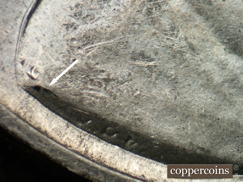 Die-stage B marker on 1943S•1DO•003 (1943 Doubled Die Obverse).