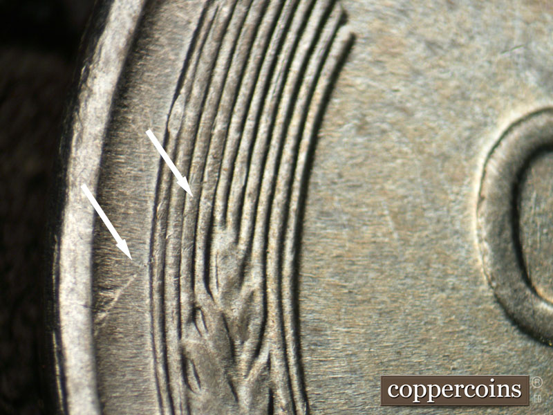 Die-stage B marker on 1943S•1DO•003 (1943 Doubled Die Obverse).