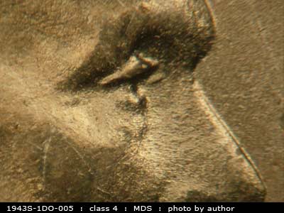 1943 Lincoln cent obverse, CopperCoins die 1943S•1DO•005.