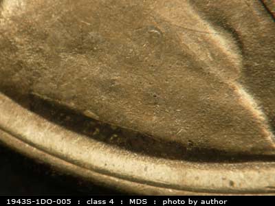 Die-stage B marker on 1943S•1DO•005 (1943 Doubled Die Obverse).