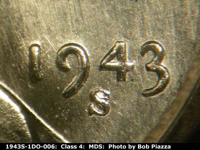 Die-stage B marker on 1943S•1DO•006 (1943 Doubled Die Obverse).