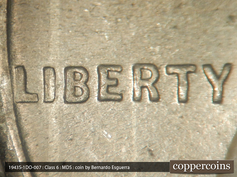 Die-stage B marker on 1943S•1DO•007 (1943 Doubled Die Obverse).