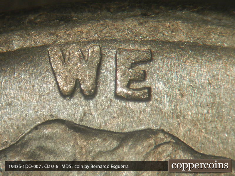 Die-stage B marker on 1943S•1DO•007 (1943 Doubled Die Obverse).