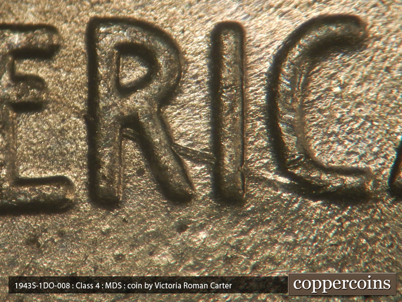 Die-stage B marker on 1943S•1DO•008 (1943 Doubled Die Obverse).