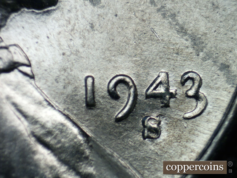 Die-stage B marker on 1943S•1DO•009 (1943 Doubled Die Obverse).
