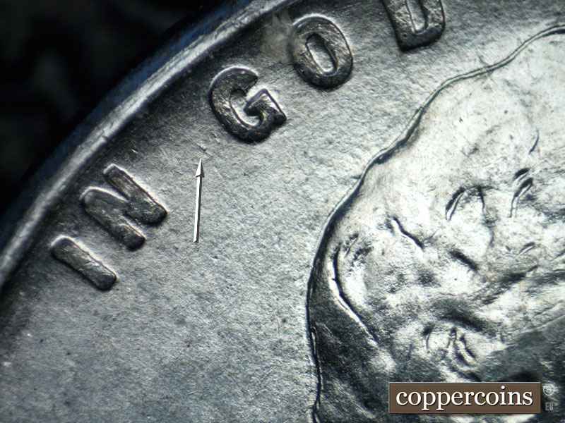 Die-stage B marker on 1943S•1DO•009 (1943 Doubled Die Obverse).