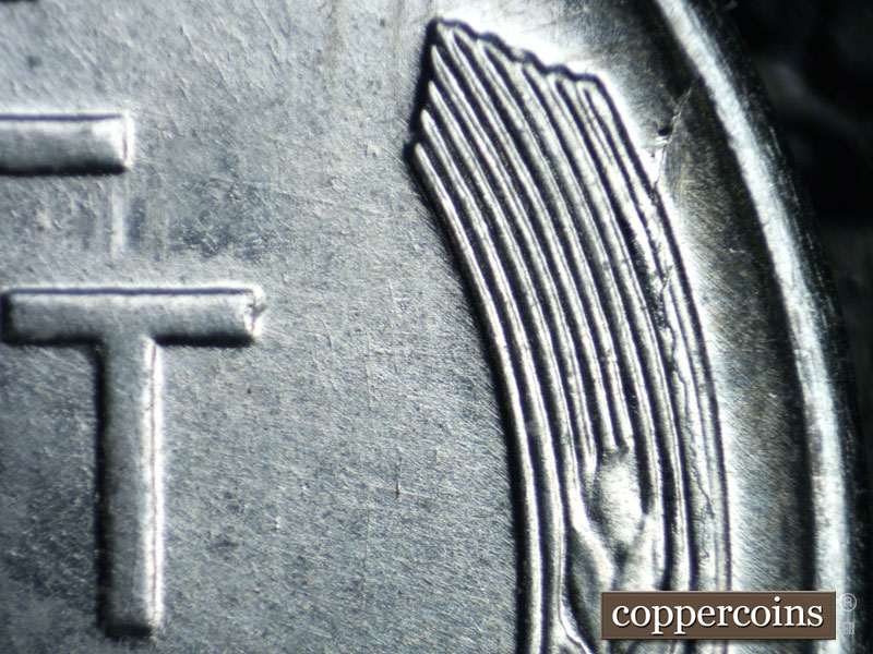 Die-stage B marker on 1943S•1DO•009 (1943 Doubled Die Obverse).