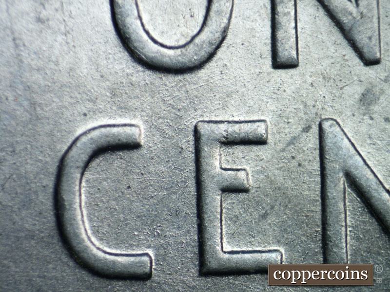 Die-stage B marker on 1943S•1DO•009 (1943 Doubled Die Obverse).
