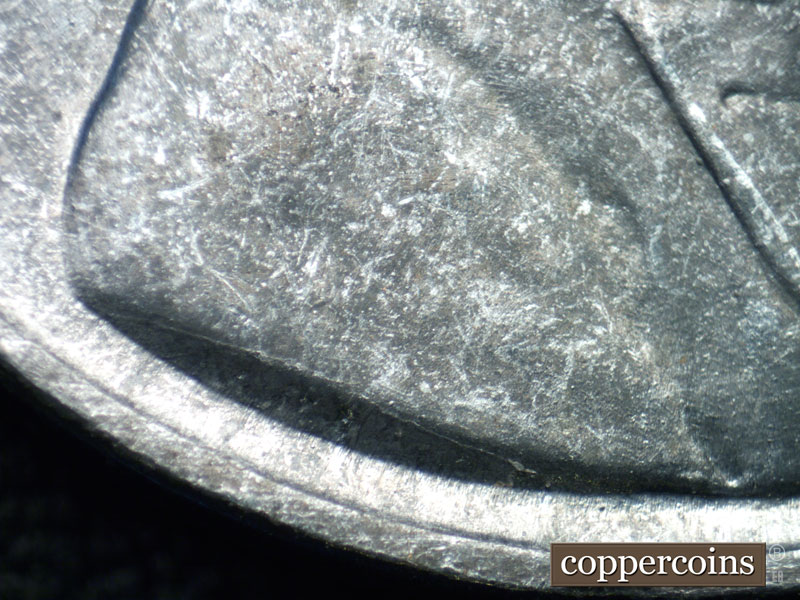 Die-stage B marker on 1943S•1DO•010 (1943 Doubled Die Obverse).