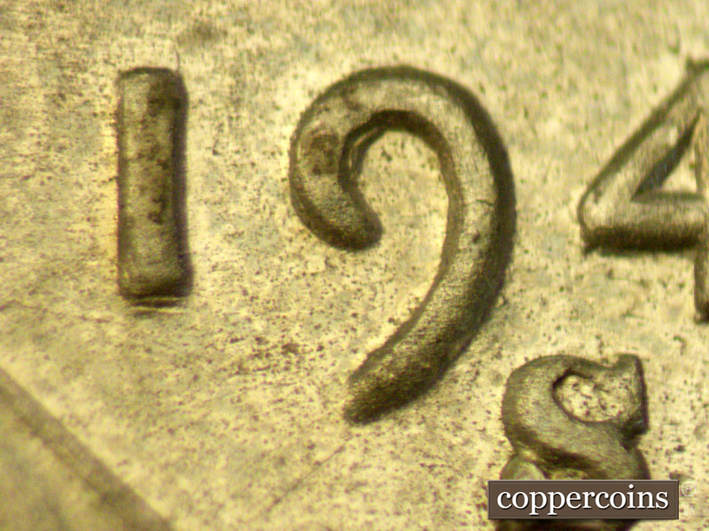 1943 Lincoln cent obverse, CopperCoins die 1943S•1DO•012.
