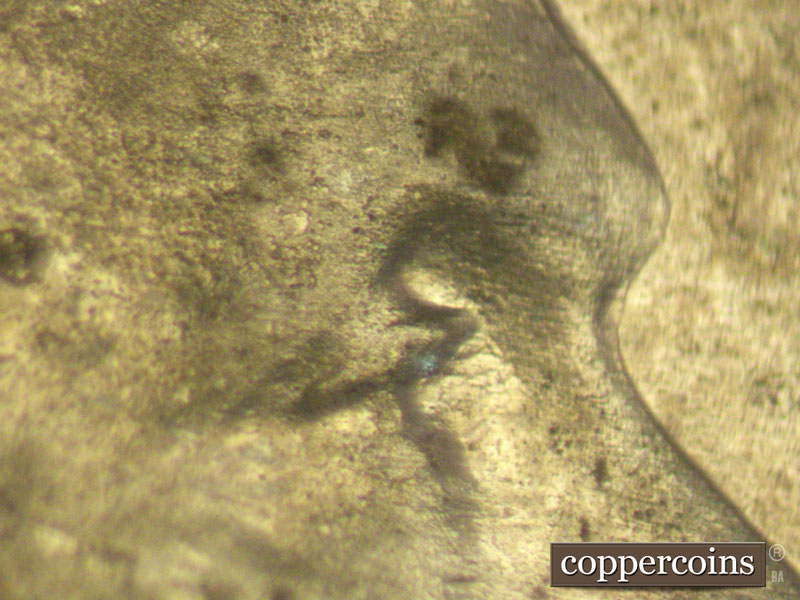 Die-stage B marker on 1943S•1DO•012 (1943 Doubled Die Obverse).
