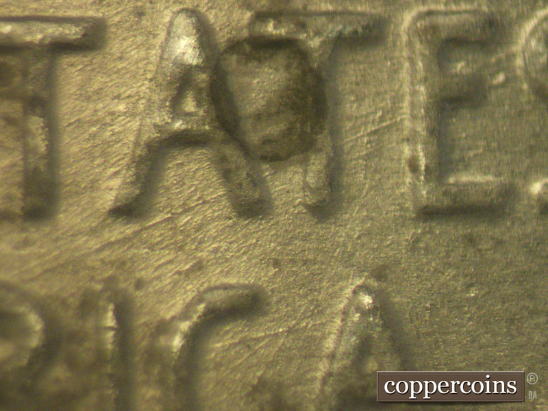Die-stage B marker on 1943S•1DO•012 (1943 Doubled Die Obverse).