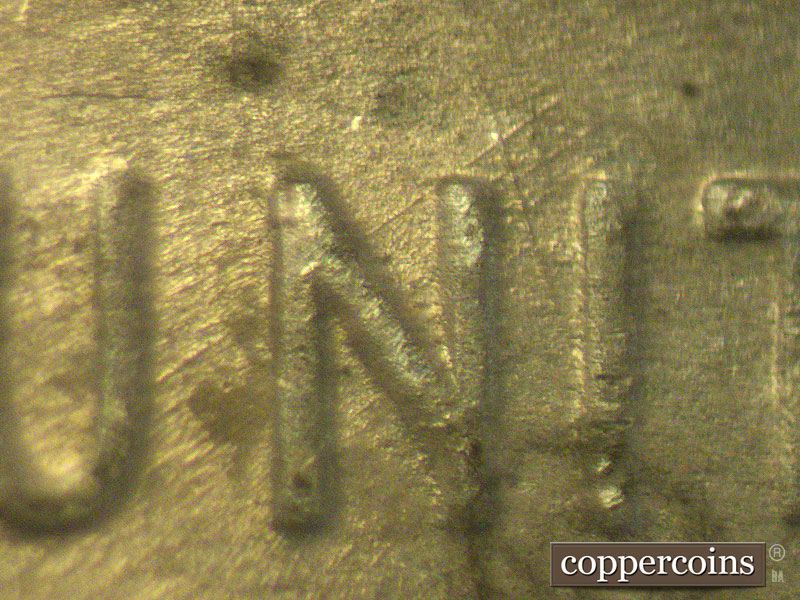 Die-stage B marker on 1943S•1DO•012 (1943 Doubled Die Obverse).