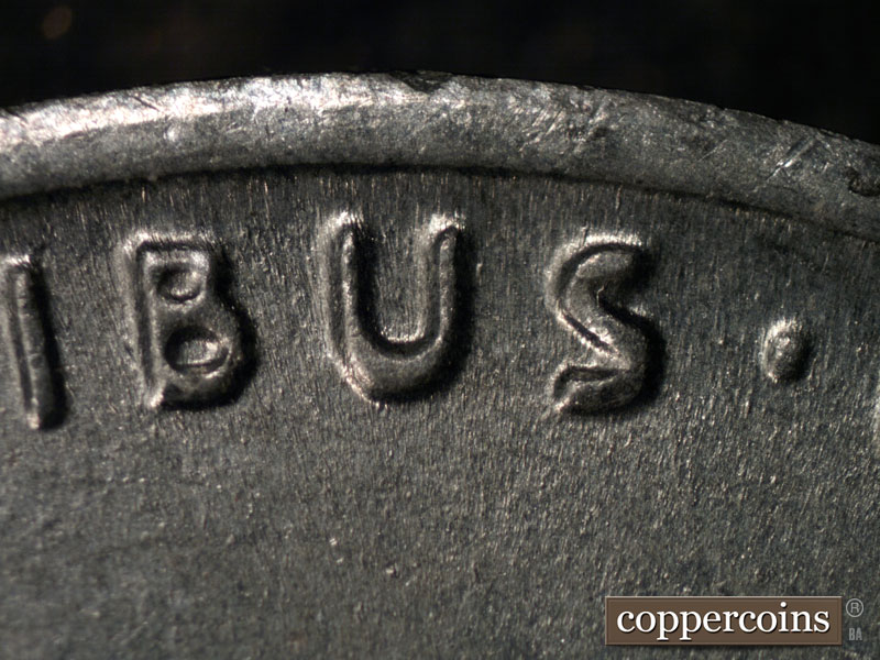 Die-stage B marker on 1943S•1DR•001 (1943 Doubled Die Reverse).