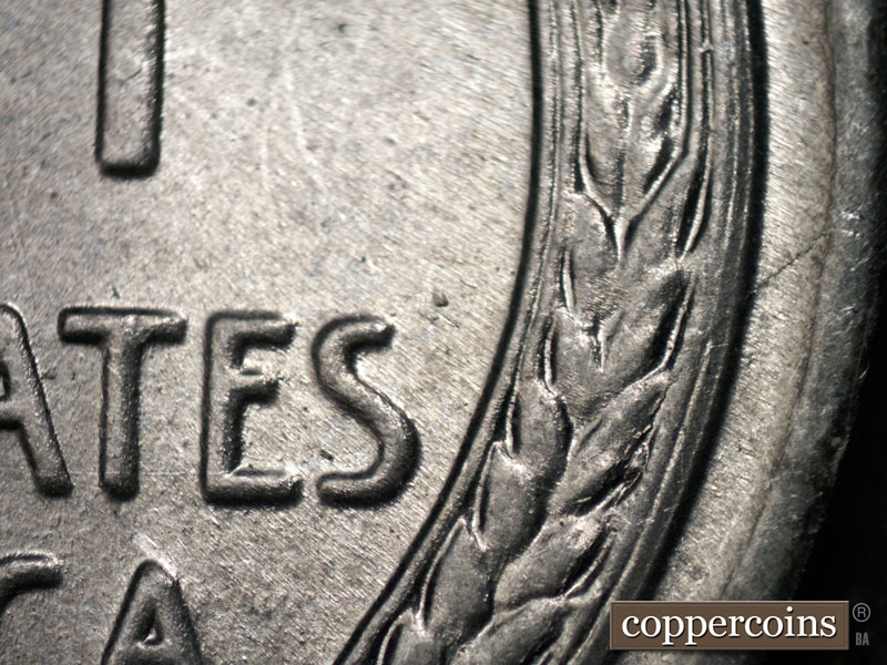 Die-stage B marker on 1943S•1DR•001 (1943 Doubled Die Reverse).
