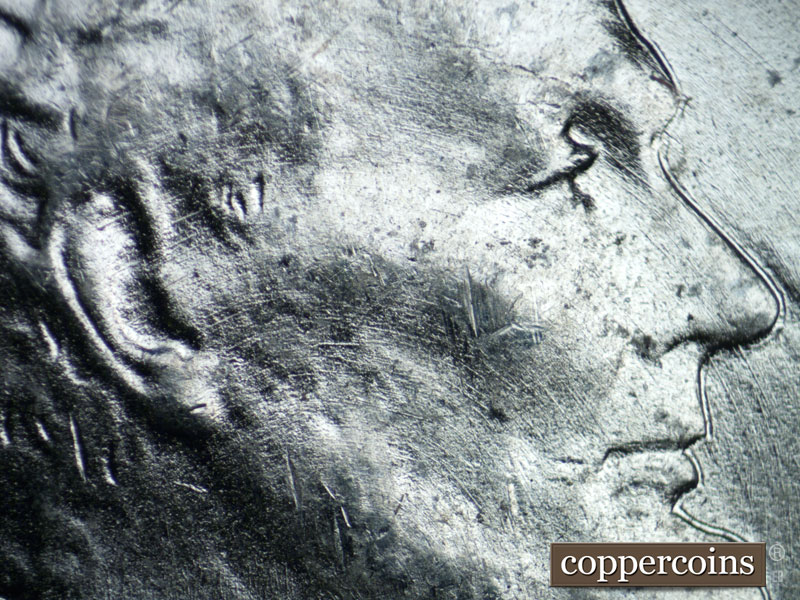 Die-stage B marker on 1943S•1DR•005 (1943 Doubled Die Reverse).