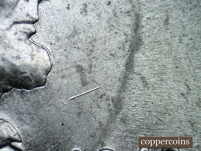 Die-stage B marker on 1943S•1DR•005 (1943 Doubled Die Reverse).