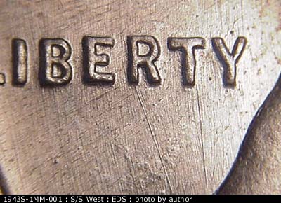 Die-stage A marker on 1943S•1MM•001 (1943 Repunched Mint Mark).