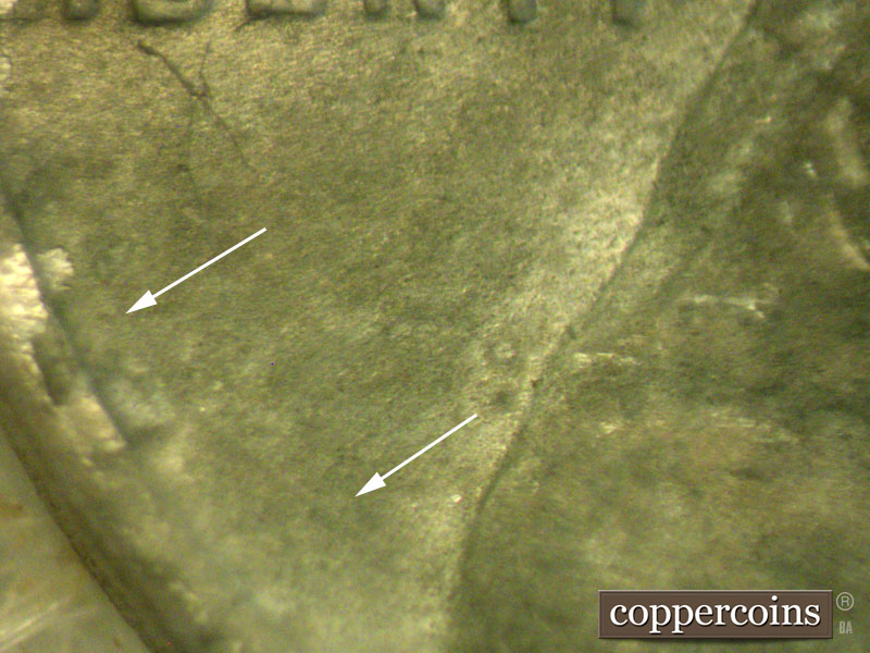 Die-stage B marker on 1943S•1MM•004 (1943 Repunched Mint Mark).