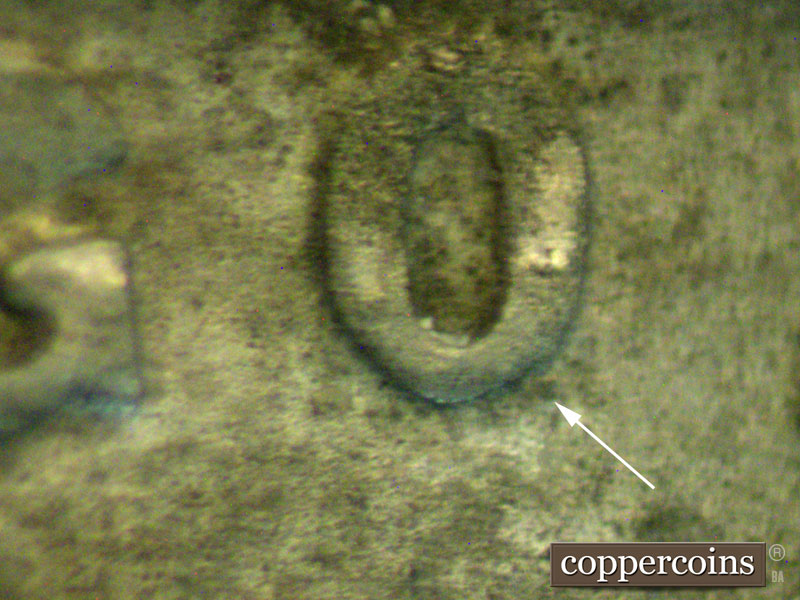 Die-stage B marker on 1943S•1MM•004 (1943 Repunched Mint Mark).