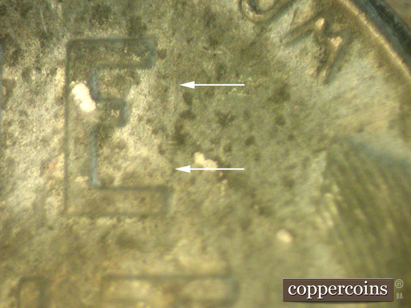 Die-stage B marker on 1943S•1MM•004 (1943 Repunched Mint Mark).