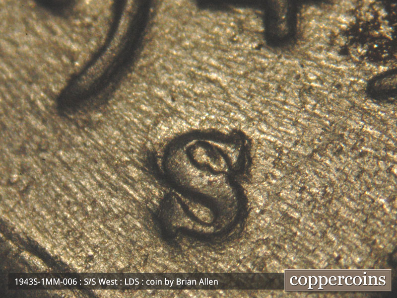 Die-stage C marker on 1943S•1MM•006 (1943 Repunched Mint Mark).