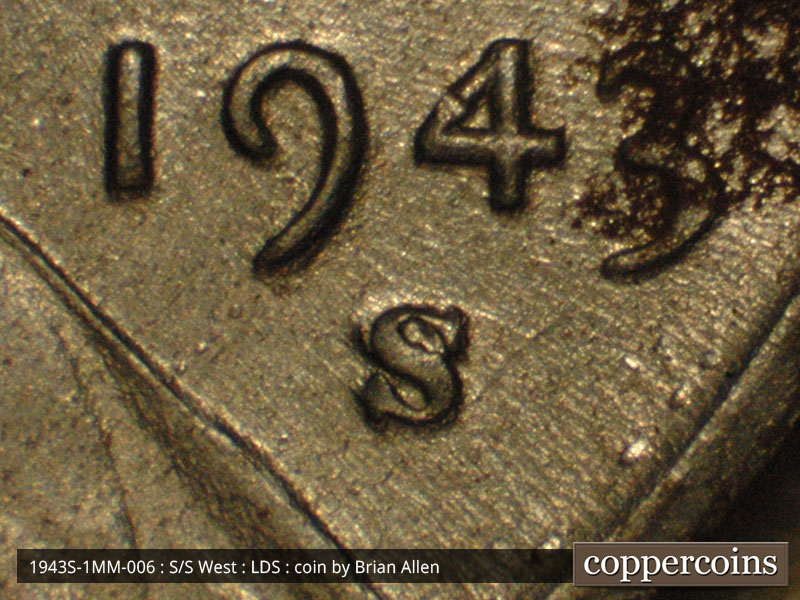Die-stage C marker on 1943S•1MM•006 (1943 Repunched Mint Mark).