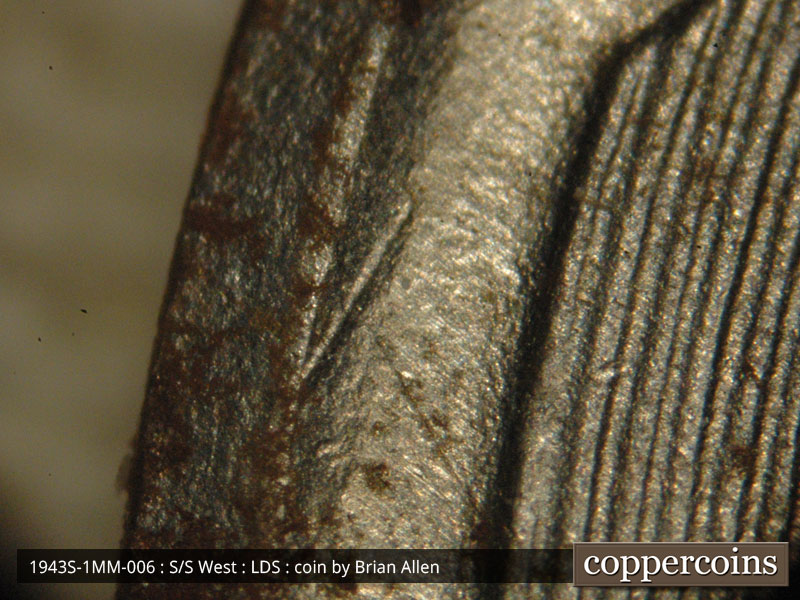 Die-stage C marker on 1943S•1MM•006 (1943 Repunched Mint Mark).