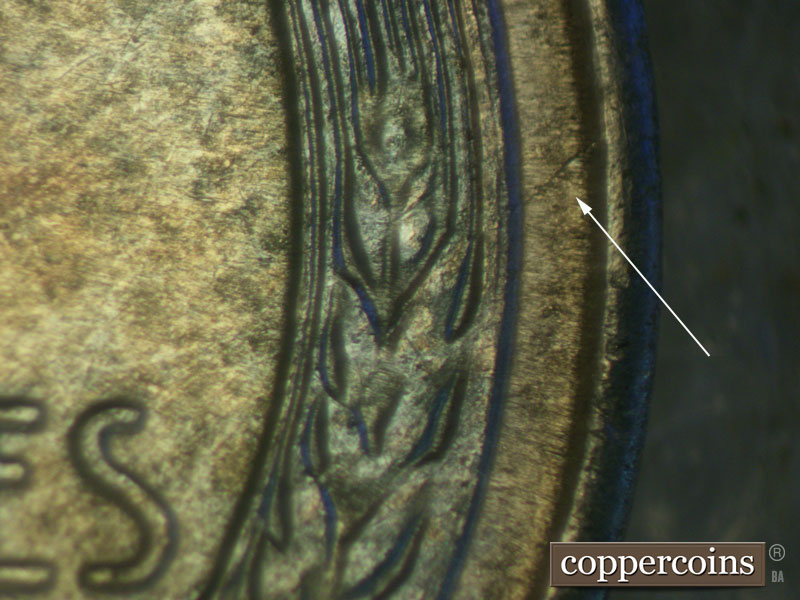 Die-stage B marker on 1943S•1MM•007 (1943 Repunched Mint Mark).