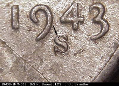 Die-stage C marker on 1943S•1MM•008 (1943 Repunched Mint Mark).