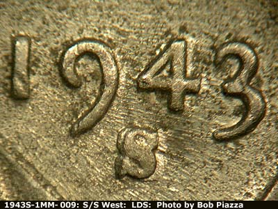 Die-stage C marker on 1943S•1MM•009 (1943 Repunched Mint Mark).