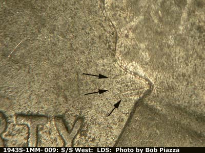 Die-stage C marker on 1943S•1MM•009 (1943 Repunched Mint Mark).