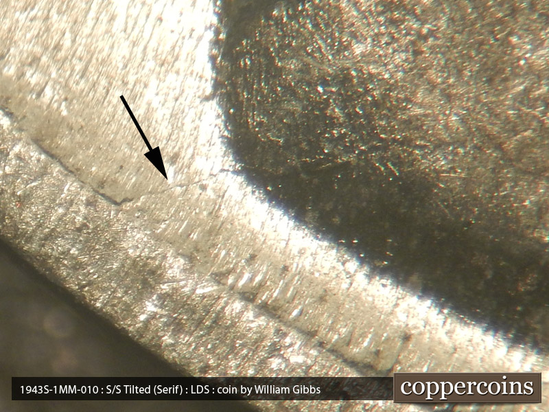 Die-stage C marker on 1943S•1MM•010 (1943 Repunched Mint Mark).