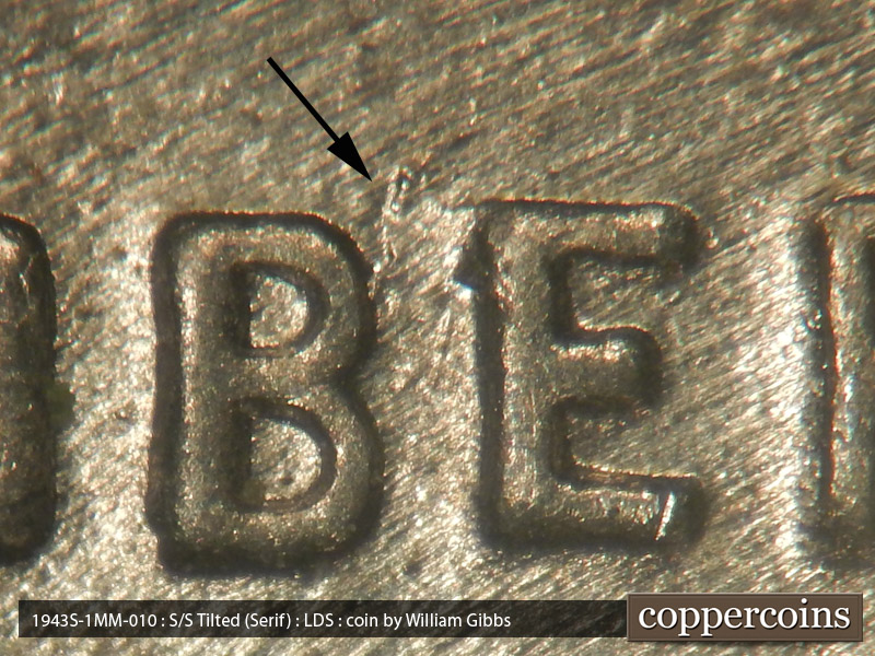 Die-stage C marker on 1943S•1MM•010 (1943 Repunched Mint Mark).