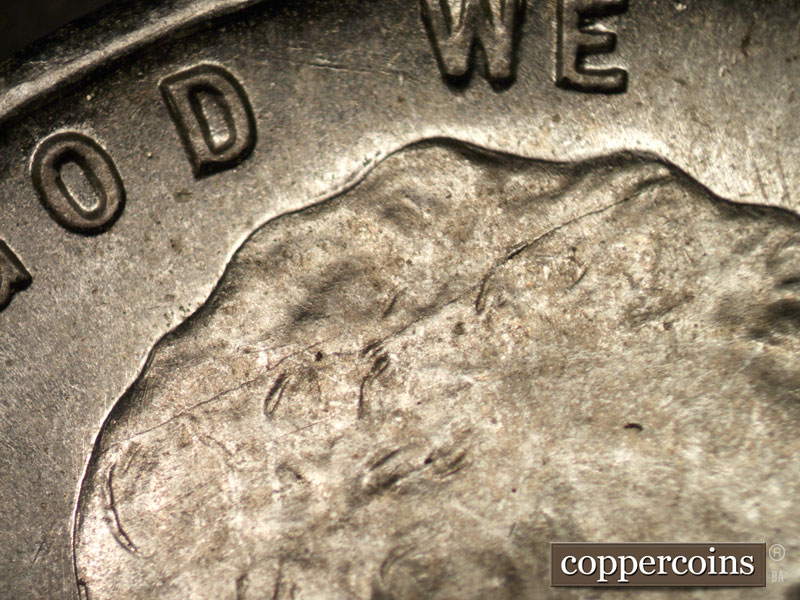Die-stage B marker on 1943S•1MM•013 (1943 Repunched Mint Mark).