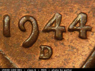 1944 Lincoln cent obverse, CopperCoins die 1944D•1DO•001.