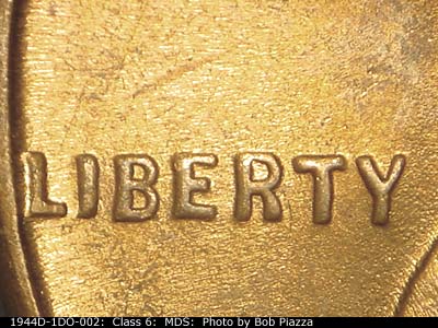 Die-stage B marker on 1944D•1DO•002 (1944 Doubled Die Obverse).