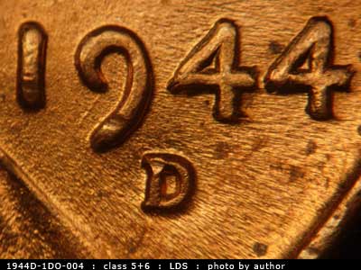 1944 Lincoln cent obverse, CopperCoins die 1944D•1DO•004.